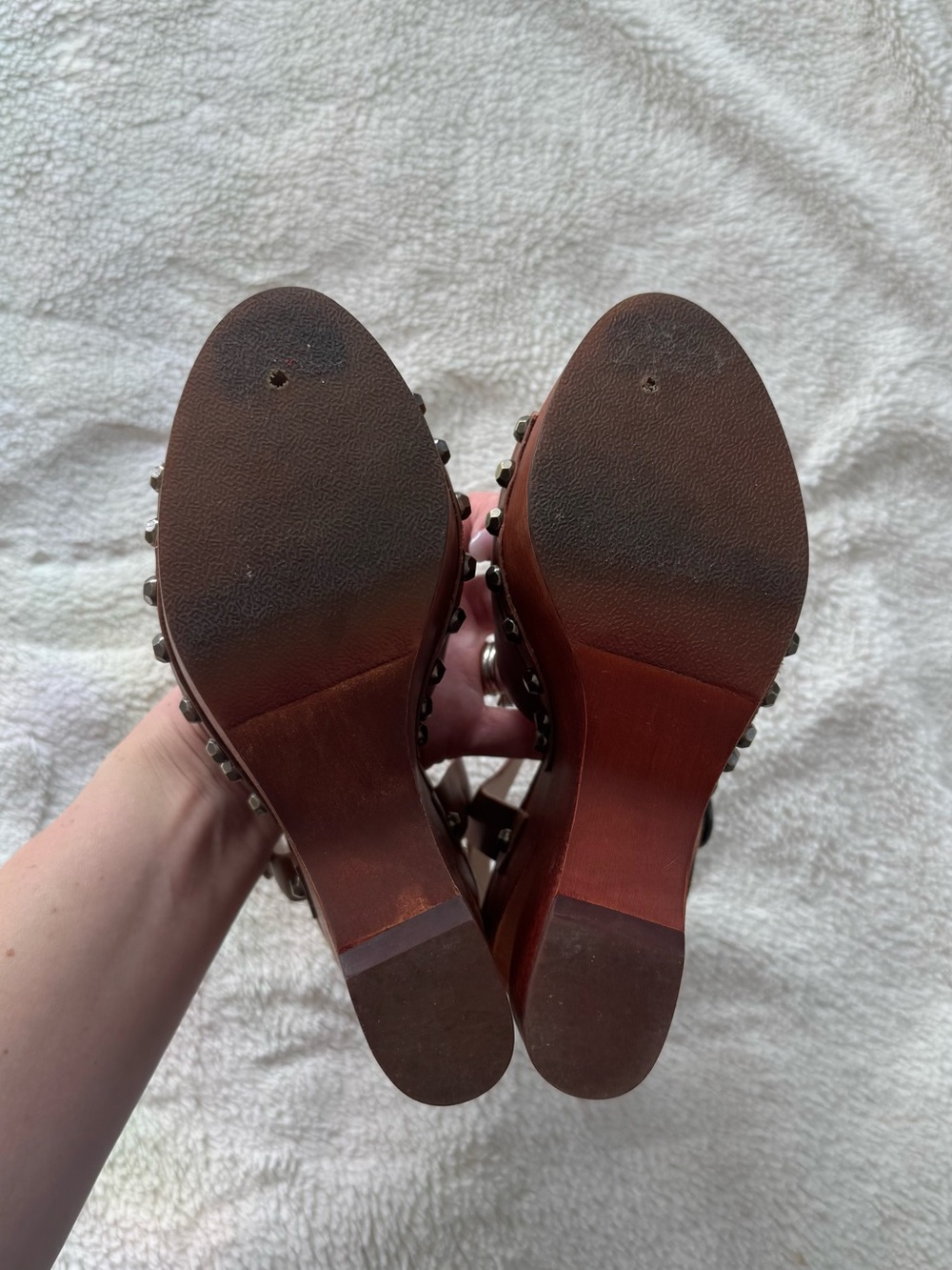 Sam Edelman Circus Wooden Brown Studded Platform Sandals - Picture 3 of 7